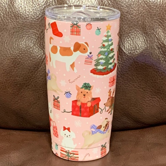 Clementine Kitchen Dogs With Gifts Christmas Tree 2oz Stainless Steel Pink Christmas Tumbler